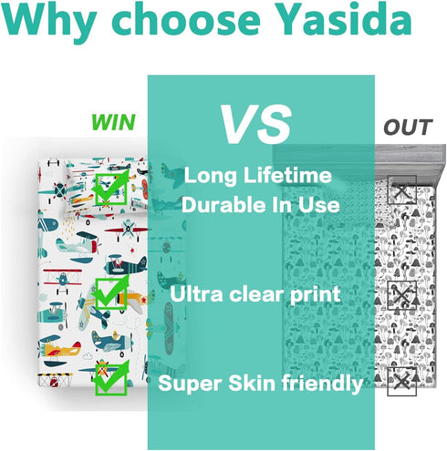 Set Size(3pc) Yasida Cartoon Airplane Bed Sheets Queen Size for Kids Teens Colorful Cartoon Propeller Plane Bed Fitted