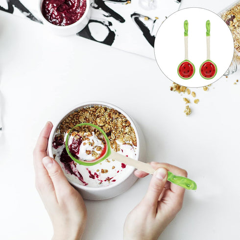 Housoutil 2 Pcs Ceramic Soup Spoons, Cute Watermelon Tablespoons, Porcelain Spoon for Coffee, Tea, Yogurt