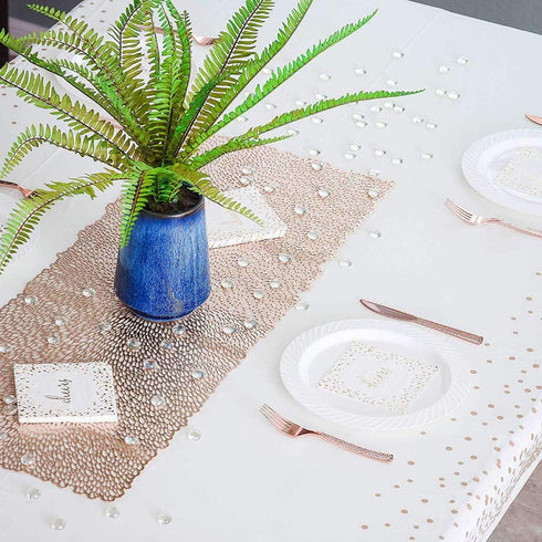 EMAAN 2 Pack Premium Rectangle Table Plastic Tablecloth, Rose Gold Dot Confetti, Disposable Party Table Cloths, 54 x