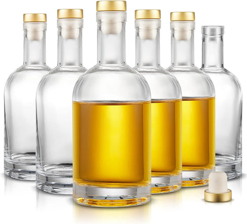 Mfacoy Set of 6 Clear Glass Bottles, 6 oz, Reusable, T-Top Cap,
