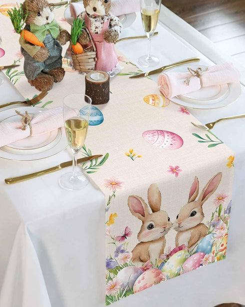 HELLOWINK 72 Inches 13" Easter Bunny Egg Floral Table Runners Long Cotton Linens Party Coffee Table Runner Cloth