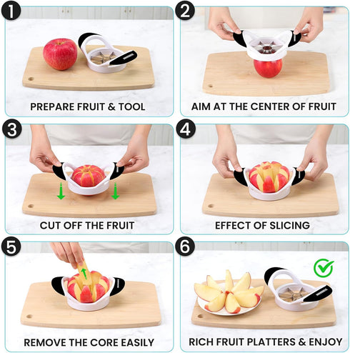 SCHVUBENR 3.5 Inch Apple Slicer - Professional Stainless Steel Apple Cutter with 8 Sharp Blades (Black)