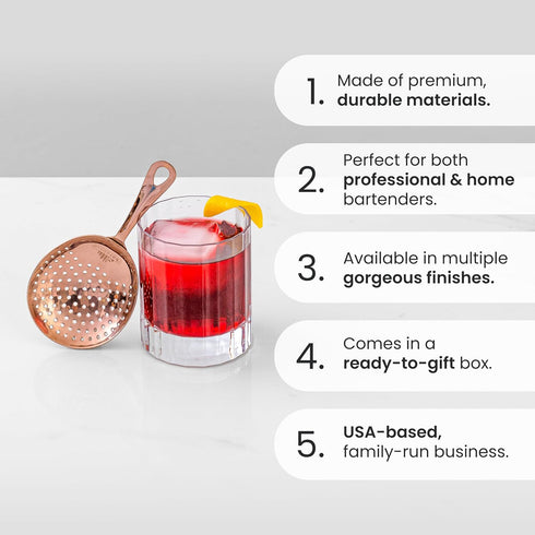A Bar Above Gold Julep Strainer, Premium 304 Stainless Steel Cocktail Strainer, Bartender Mixing Tool for Home Bars