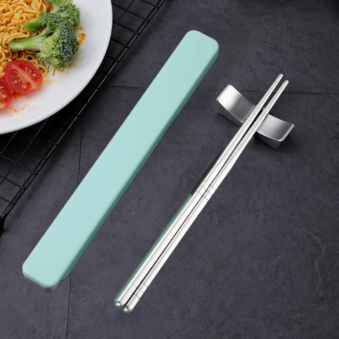 Metal Chopsticks, 1 Pair Reusable Stainless Steel with Pull Design Case for School, Home, Office, Camp
