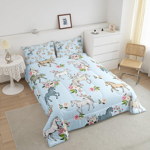 Set, Set 2 Erosebridal Horse Quilt Queen Size, Farmhouse Western Cowboy Cowgirls Duvet Insert for Kids Boys Girls