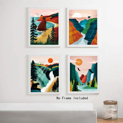 National Park Poster Set of 4, Nature Wall Art Prints for Home Decor, Grand Canyon, Sierra Nevada, Olympic Parks