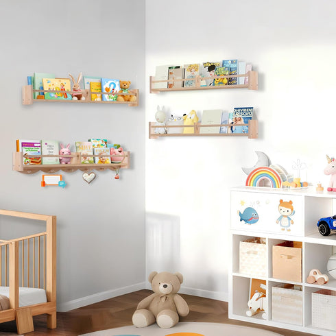 Dixryaus 34Inch 6 Number:US-D1058229-S(4, Nursery Book Shelves Wall Mounted, Floating Book Shelf for Kids Coat Rack