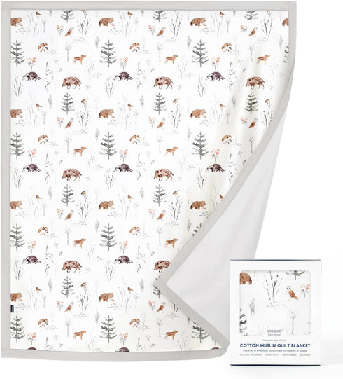 GRSSDER Cotton Muslin Quilt Blanket - Silky Soft and Breathable Kids' Throw