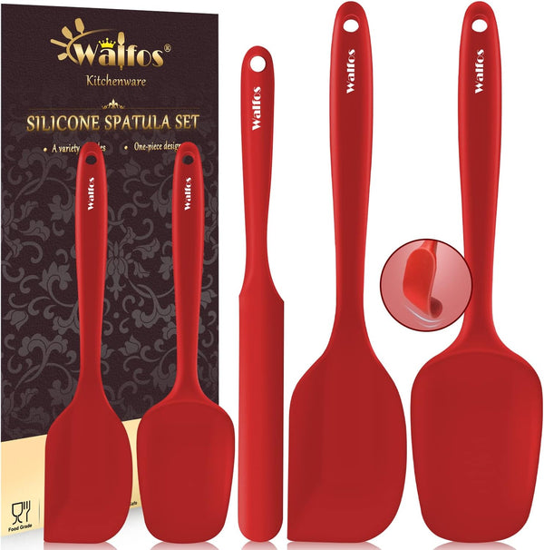 Walfos Silicone Spatula Set of 5, 600°F Heat Resistant Kitchen Scraper, Strong Steel Core, BPA Free, Red