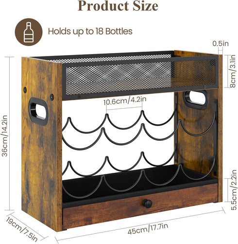 MYFEST 3-Tier Countertop Counters, 18 Wine Rack, Coffee Syrup Rack Organizer With Drawer for Coffee Bar, Tabletop