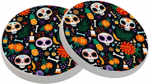 oFloral Floral Skull Coasters for Drinks Day of The Dead Bone Colorful Ethnic