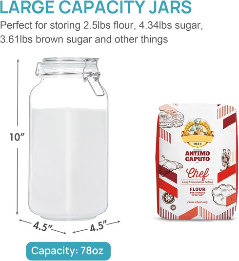 78oz 3 Pack 8 Vtopmart Glass Food Storage Jars with Airtight Clamp Lids, Large Kitchen Canisters for Flour, Cereal