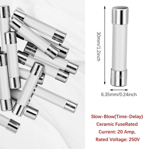 Frienda Microwave Fuse 20 Amp Slow Blow Microwave Fuse Ceramic Tube Fuse 250V 20a, 6.35 x 30 Mm, Compatible with GE WB27X10388, Kenmore Slow Blow Microwave Oven Replacement Parts (10 Pieces) by Frienda