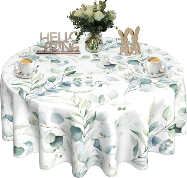 SuQKXCo Spring Eucalyptus Leaves Round Tablecloth 60 Inch Summer Tablecover Waterproof Table Cloth