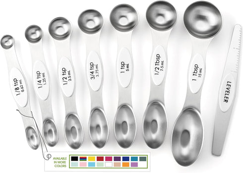 Spring Chef White Stainless Steel Magnetic Measuring Spoons Set of 8, Kitchen Gadgets for Baking