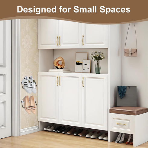2-Pack Closet, SCUNDA Wall Mounted Shoe Rack, Wooden & Metal Foldable Shoe Rack - Space Saving Wall Shoe Holder