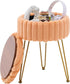 Wimarsbon Vanity Stool with Storage, Faux Fur Ottoman Chair with Metal Legs,