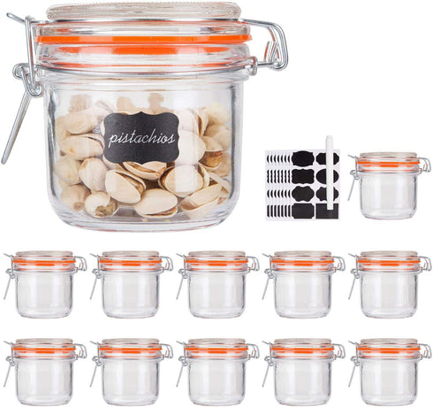 Encheng Glass Jars With Airtight Lids, 6 oz Mason Jars, Storage Jar With Hinged Lid for Home and Kitchen, 12 Pack