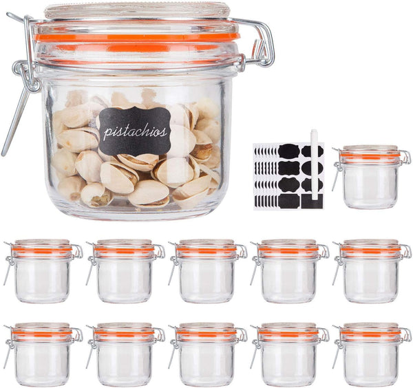 Encheng Glass Jars With Airtight Lids, 6 oz Mason Jars, Storage Jar With Hinged Lid for Home and Kitchen, 12 Pack