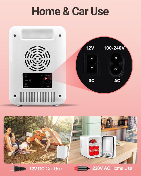 Mini Fridge Skincare with Dimmable LED Light Mirror, 4L/6Can Cooler & Warmer Mini Fridge for Skincare and Makeup,