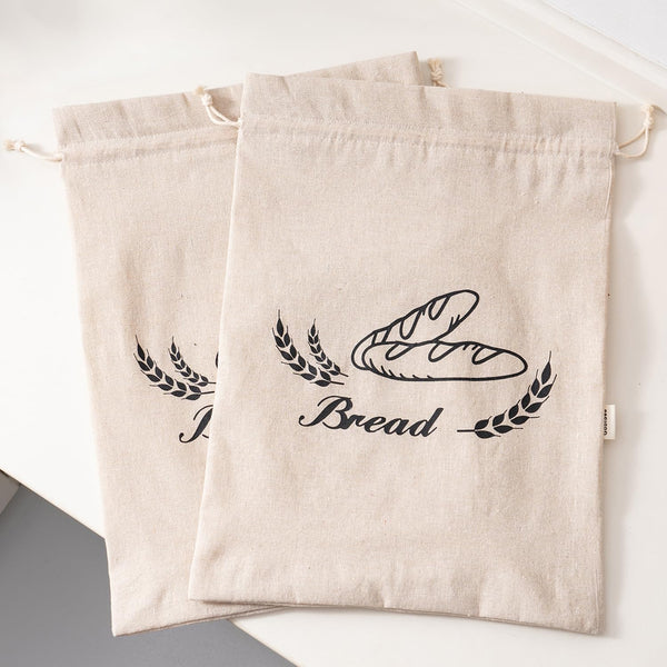 2 Pack Linen Bread Bags for Homemade Bread - Plastic Lined -