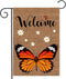 Welcome Monarch Butterfly Garden Flag | Double Sided Burlap Vertical Yard Flags for Personalized Decor 12.5x18 Inch