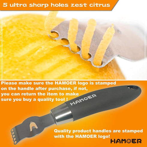 Grater Citrus Slicer with Channel Knife, Stainless Steel, Non-slip Rubber Handle, 2-pcs Multi-tool Set