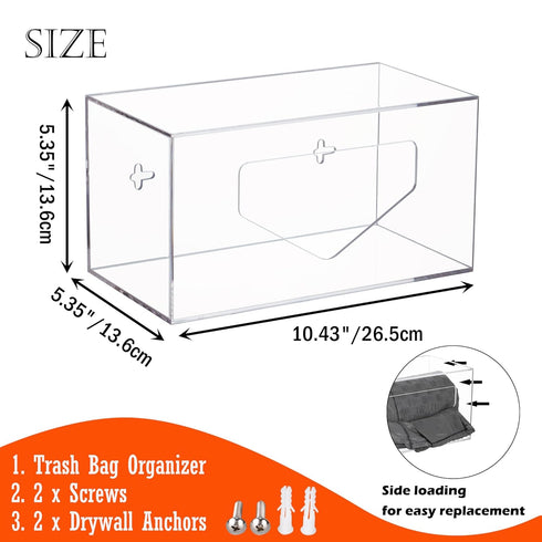 Trash Bag Dispenser Roll Holder, Wall Mount Acrylic Garbage Bag Dispenser Roll Holder for Kitchen Cabinet, Trash Can