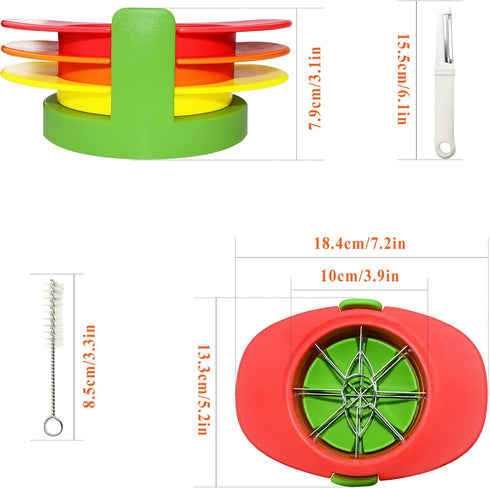 Fruit Cutter Slicer - 4 in 1 Apple Slicer with Vegetable Peeler & Cleaning Brush, Stainless Steel Heavy Duty Cutter for
