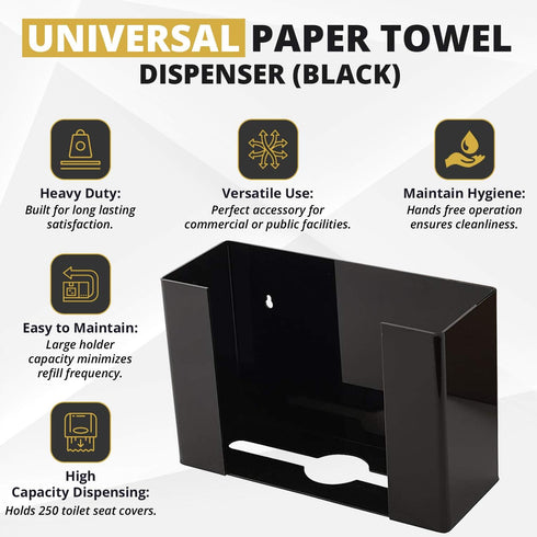 Oasis Creations Paper Towel Dispenser, Wall Mounted or Countertop Holder, Holds 250 Paper Towels, Black