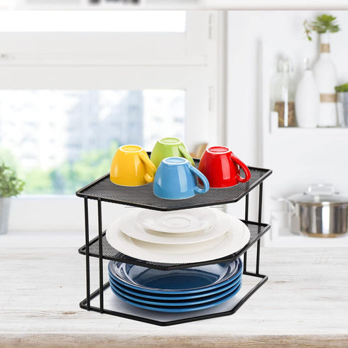 3-Tier 9x9x7.5 Inches Counter yarlung Cabinet Corner Shelf, Metal Wire Plate Rack Kitchen Corner Organizer for Cups