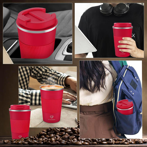 12 oz Stainless Steel Vacuum Insulated Tumbler, Spill Proof Coffee Travel Mug with Lid, Red
