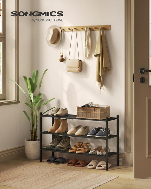 Closet, 3-Tier, 12-16 ULBS053BH01 SONGMICS Bamboo Shoe Rack for Stackable Shoe Oragnizer with Modular Structure