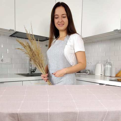 EPEDIC 52X70 Inch,Kitchen Oval Tablecloth with Embroidery Tassel Tablecloth, Coffee Color Plaid Oval Tablecloth Dining