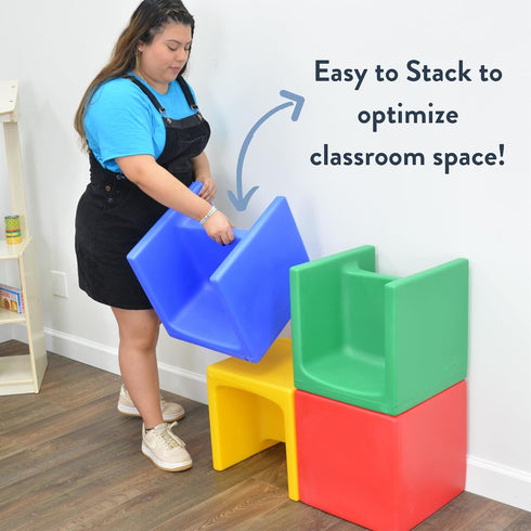 3-in-1 1-Pack, Children's Factory Cube Chair for Kids, Flexible Seating Classroom Furniture, Blue