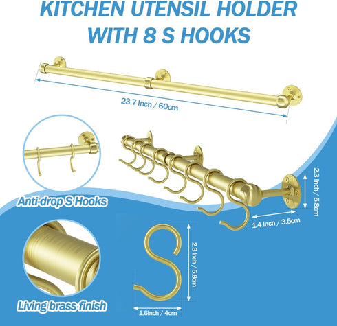 ROTHLEY Stainless Steel Hanging Pot Rack Hanger - 23.7 Inch Heavy Duty Pot Bar Rack