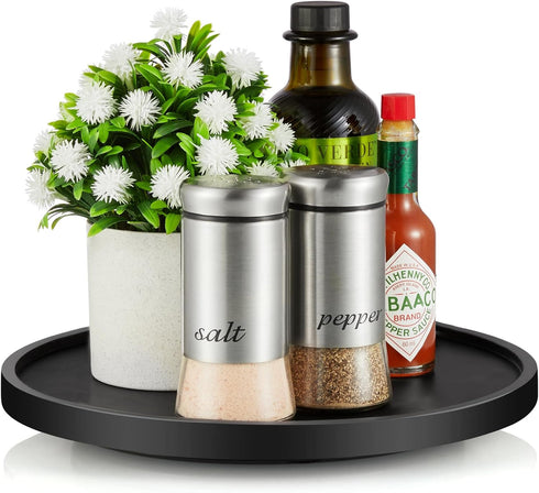 Black 10" Lazy Susan Turntable Organizer for Cabinet, Wooden Tray for Dining, Pantry, Kitchen, Bathroom Decor