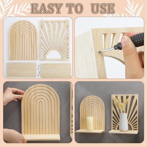 2 Tatuo Pieces Boho Wall Shelf Decor Floating Shelves for Wall Wooden Hanging Holder for Living Room Bathroom Bedroom