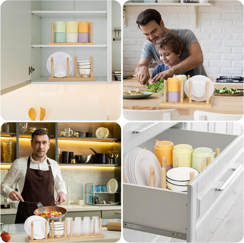 Peg Board Drawer Organizer for Kitchen, Organizers for Dishes, Plates, Bowls, 2 Boards & 12 Pegs for Cabinet Storage