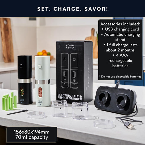 Electric Salt and Pepper Grinder Set, Rechargeable Automatic Shakers with LED Light, Set of 2 Electric Pepper and Salt