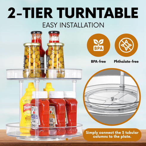 Clear Lazy Susan Organizer, Rotating Makeup Organizer for Vanity, Spice Rack Kitchen Cabinet Organizers and Storage