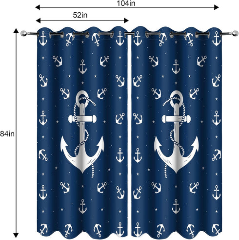 Grommet 2 52x84 Inch MissHope Nautical Anchor Blackout Curtains Ocean Beach Coastal Beach Theme Home Decoration Sailing