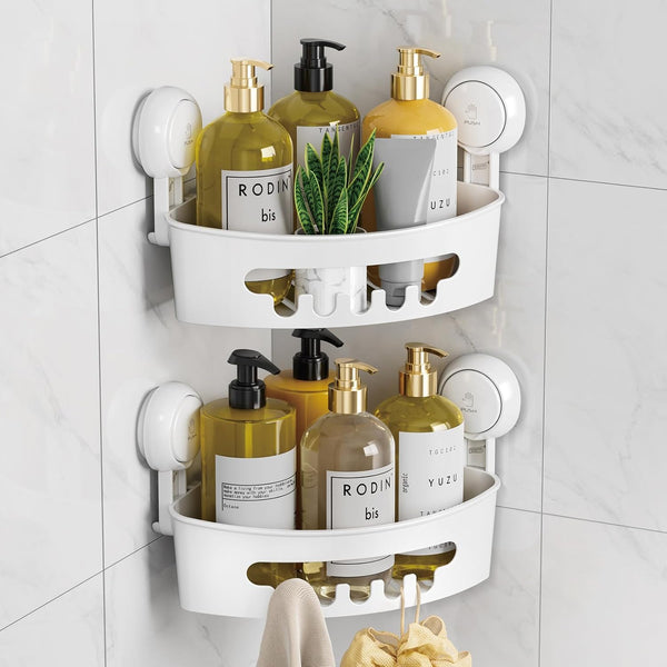 LEVERLOC Corner Shower Caddy Suction Cup, shower shelves suction cup, 2 Pack