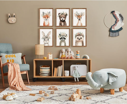 Baccone 8x10x6 Inch Woodland Animal Nursery Wall Art Decor Baby Girl Room Pictures Floral Crown Animal Canvas Wall Art