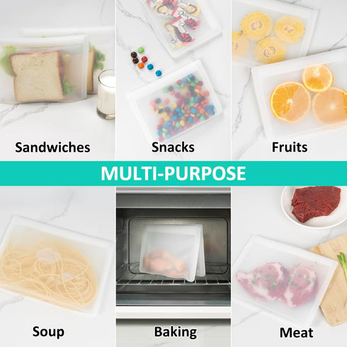 Reusable Sandwich Bags & Snack Bags Set, 8 Pack, 100% Silicone Ziplock Food Storage Containers, Dishwasher Safe