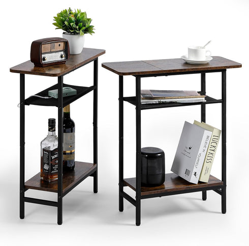 Tedheve 3-Tier Side Table Set of 2 for Living Room, Narrow End Table