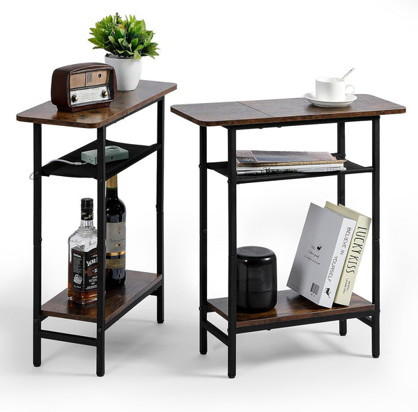 Tedheve 3-Tier Side Table Set of 2 for Living Room, Narrow End Table
