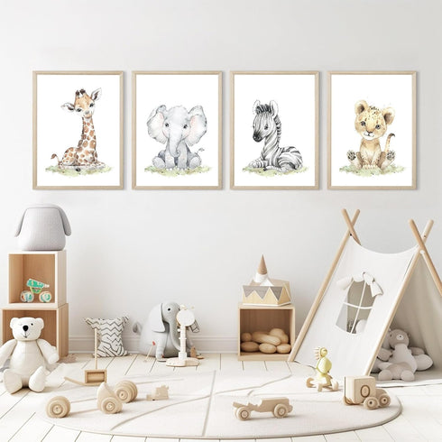 Baccone Set 4 8x10 Inch Safari Nursery Wall Art Decor Baby Animal Canvas Wall Art Woodland Nursery Wall Decor Kids