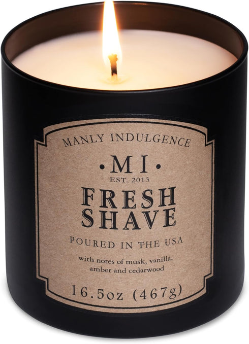 16.5 oz 60 Manly Indulgence Fresh Shave Jar Candle - Musk, Vanilla & Bergamot - Woodsy Amber & Cedarwood - Up to Hour
