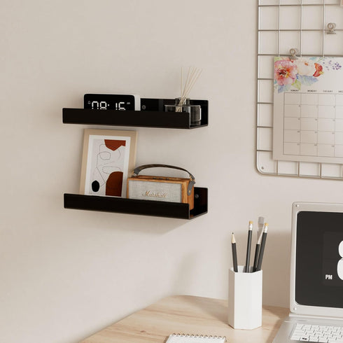 12 Inches 2 Pack, Black Acrylic Wall Shelf for Home, Acrylic Organizer Shelves for Wall, Wall Mounted Storage Display